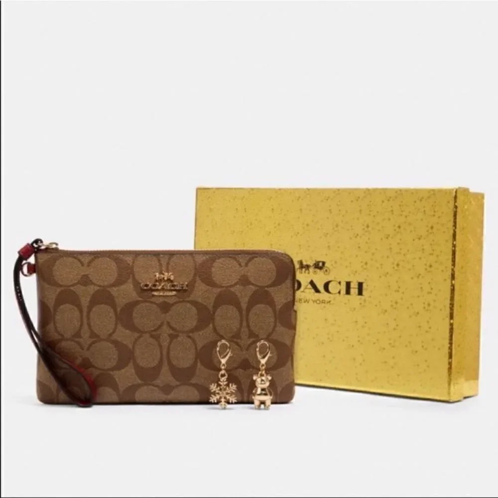 Coach Signature Large Wristlet with Charms in a Gift Box
